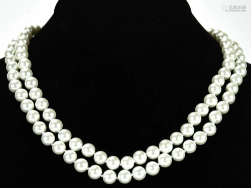 Pair of Hand Knotted Pearl Necklaces Strands