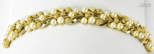 Vintage C 1960s Trifari Gilt & Faux Pearl Bracelet