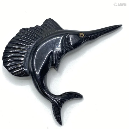 Vintage Bakelite Black Swordfish Pin