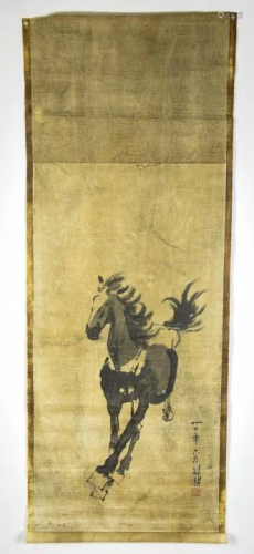Chinese Ink & Watercolor Scroll Painting of …