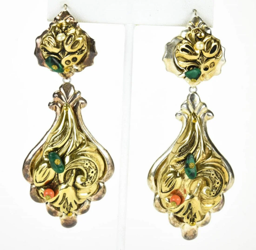 Vintage C 1960s Victorian Style Large Earrings
