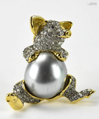 Vintage Kenneth Lane Pave & Gilt Pig Brooch