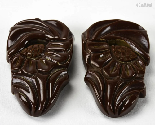 Vintage Pair C 1940s Chocolate Bakelite Clips