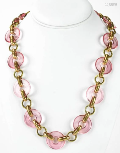 Vintage C 1960s Pink Lucite Bi Disc Necklace