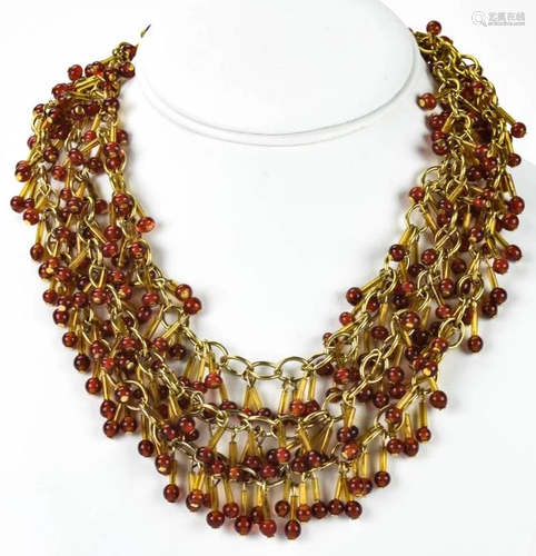 Vintage C 1960s Gilt & Art Glass Necklace