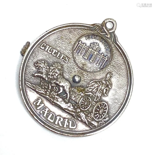 Vintage Souvenir Madrid Spinner Silver Coin Charm