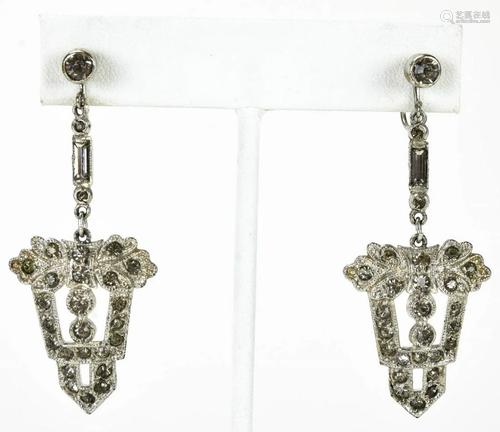 Antique Art Deco Rhodium Plated Paste Earrings