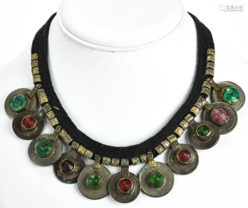 Middle Eastern Coin Necklace w Ruby & Emerald