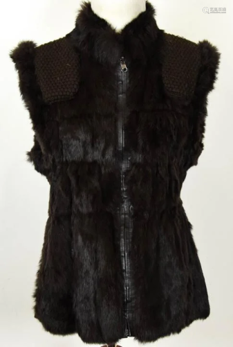 Vintage Womens Brown Fur, Leather, Knit Vest