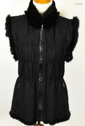 Vintage Women's Black Fur, Leather, Knit Vest