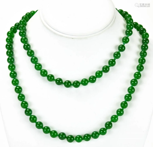 Hand Knotted Green Nephrite Jade Bead Necklace