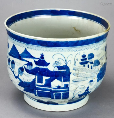 Chinese Canton Blue & White Porcelain Censor