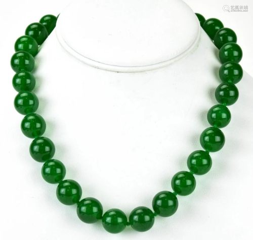 12mm Large Green Nephrite Jade Bead Necklace