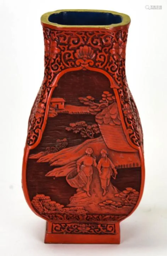 Chinese Hand Carved Cinnabar Vase