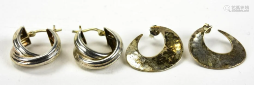 Two Pairs of Vintage Sterling Silver Hoop Earrings