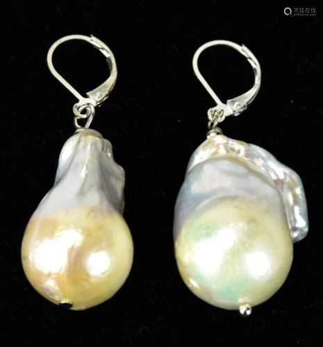 Large High Luster Cultured Baroque Pearl Earrings