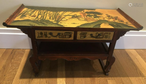 Asian Alter Style Carved Hand Painted Bench Table