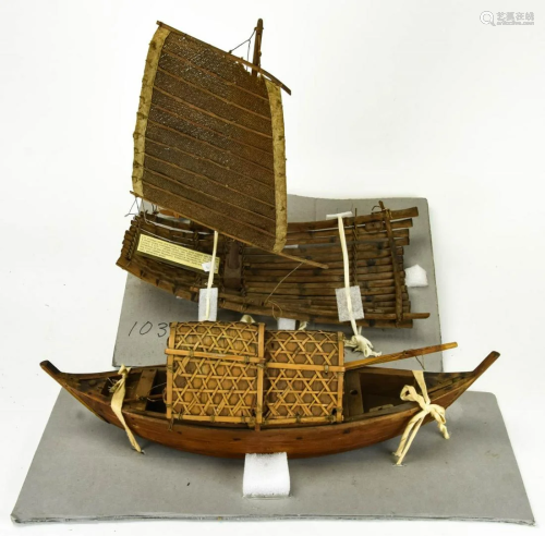 2 Ex Museum Collection Oriental Wood Boat Models