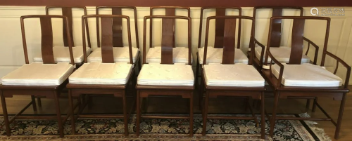 10 Asian Style Carved Dining Chairs, Ivory Silk