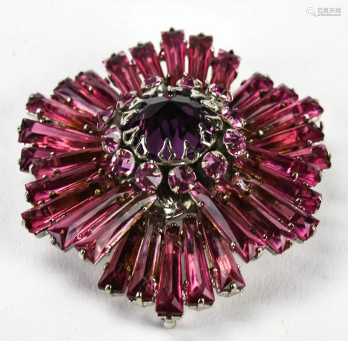 C 1975 Schreiner NY Pink Crystal Cluster Brooch
