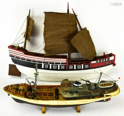 2 Ex Museum Collection Oriental Wood Boat Models