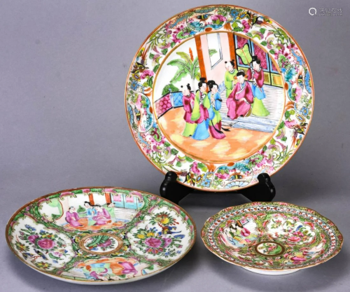 3 Chinese Rose Medallion Porcelain Plates / D…