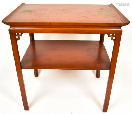 Chinese Hand Painted Two Tier End Table