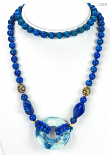 Lapis Lazuli Cloisonne Enamel & Bi Disc Necklace