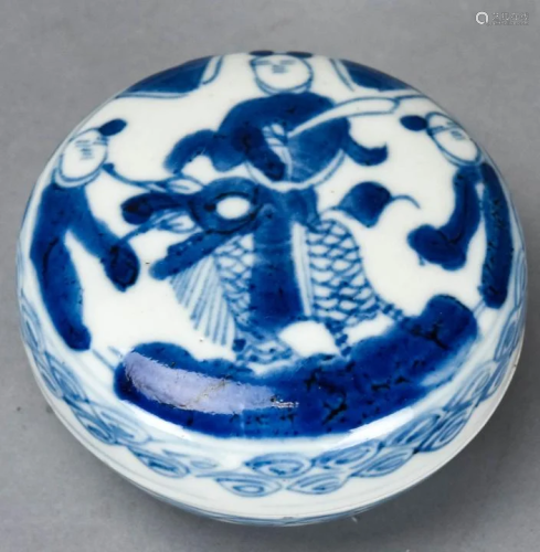 Chinese Blue & White Porcelain Covered Table Box