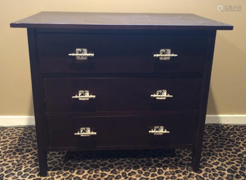 Asian Style 3 Drawer Dark Wood Dresser