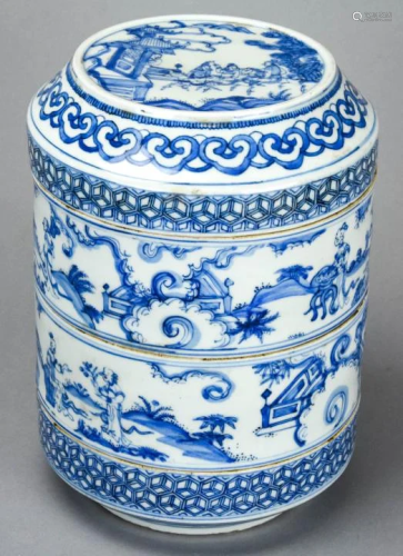 Chinese Blue & White Porcelain Stacking Box Signed