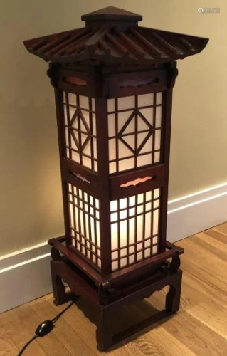 Asian Paper and Wood Standing Electric Lantern