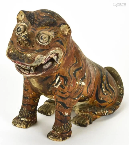 Antique 18th C Chinese Paper Mache Tiger Statue