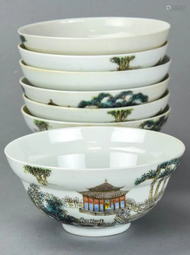 7 Chinese Hand Painted Porcelain Bowls Signed