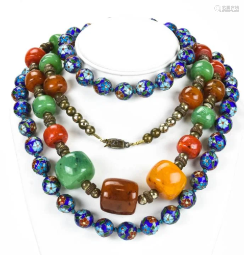 Chinese Cloisonne Enamel & Bead Necklaces