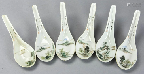 6 Chinese Hand Painted Porcelain Spoons