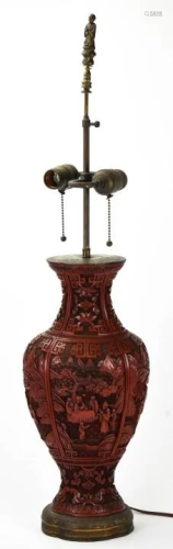 Antique Chinese Cinnabar Vase Mount Table La…