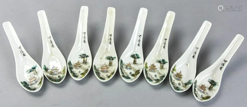 8 Chinese Hand Painted Porcelain Spoons