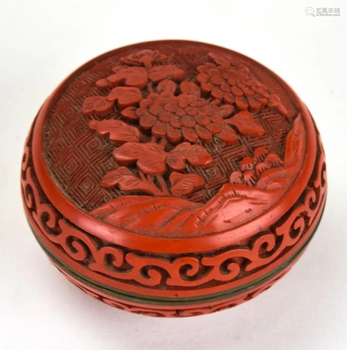 Chinese Hand Carved Cinnabar Covered Box