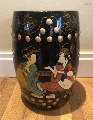 Asian Hand Painted Garden Stool Court Scene