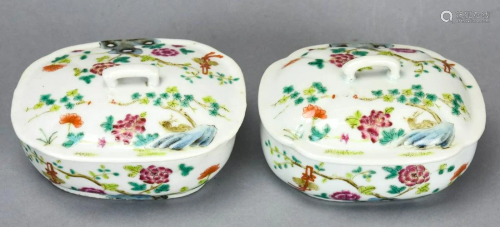 2 Chinese Painted Porcelain Covered Boxes Signed