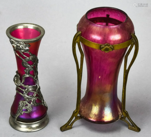 Two Antique Art Nouveau Style Art Glass Vases