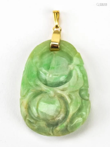 Estate 14kt Yellow Gold & Jade Necklace Pendant