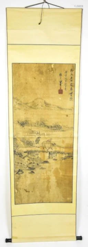 Chinese Ink & Watercolor Scroll Painting Lan…