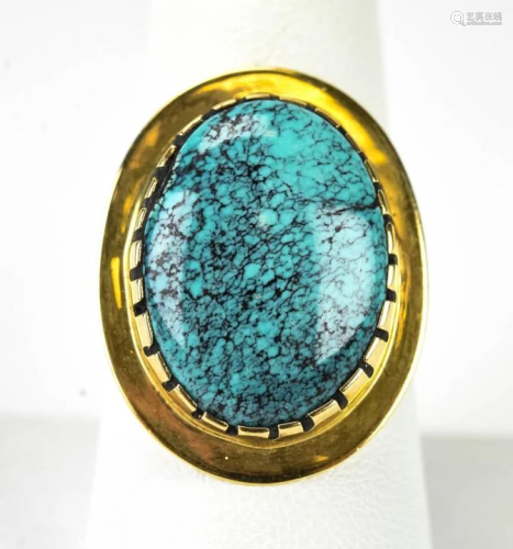Estate 14kt Yellow Gold & Turquoise Cabochon Ring