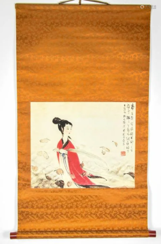Chinese Watercolor & Ink Goddess Scroll Painting