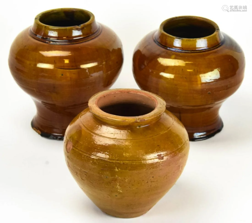 3 Chinese Brown Glazed Pottery Vessels