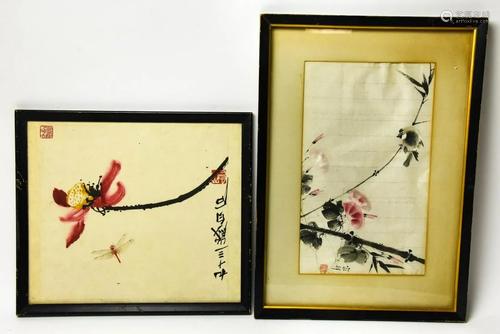 2 Chinese Watercolor Paintings of Blossom Branches