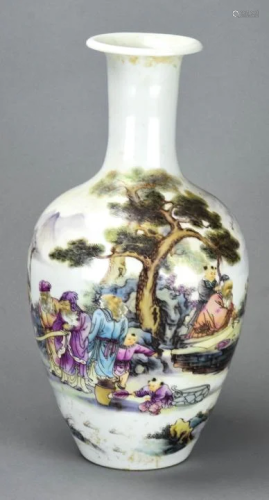 Chinese Hand Painted Porcelain Scholar Vase Signed