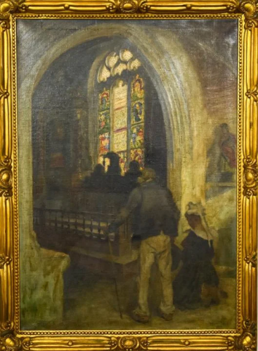 Aloysius OKelly Interior Church Scene Oil Painting